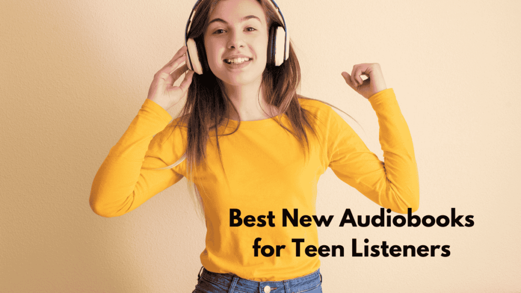 The Best New Teen Audiobooks Perfect for Cold Winter Nights Header Image—Girl in longsleeved yellow shirt wearing headphones